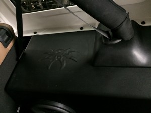 Custom Subwoofer enclosure with Poison Spyder logo imprinted on it.