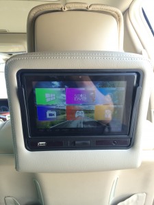 Removable Visualogic Smart Logic head rest Tvs installed in a 2013 Mercedes S550. 