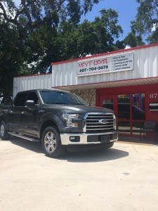 2015 Ford F-150 with Mmats Pro Audio components to replace the factory speakers and a Pioneer Shallow mount subwoofer for a full range of sound.