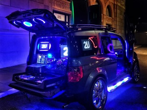 Completely custom Honda Element turned into a mobile DJ booth.