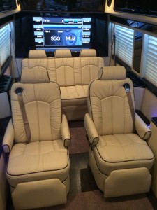 Two 40 inch T.V.'s installed in executive style Mercedes Sprinter.