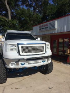 Custom Molded Headlights and bumper shroud with Rigid Industries LED lights.
