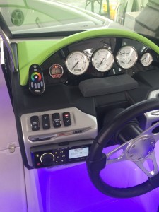 Fusion Head unit and Wetsounds RGB controller installed in Regal ESX 2000