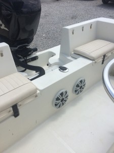 two 8" coaxial kicker marine speakers installed near transom