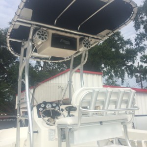 Two of the speakers were mounted in tower enclosures and installed overhead.