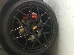Powder coated black rims with black center cap