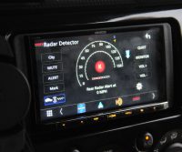 k40 system radar detector screen showing rear radar alert and 0 miles per hour on screen